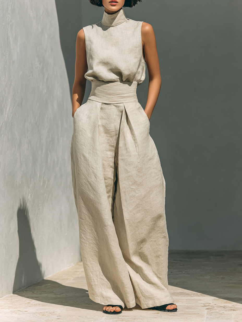 Thea – Elegant sleeveless cotton-linen Set for Women - Image 1