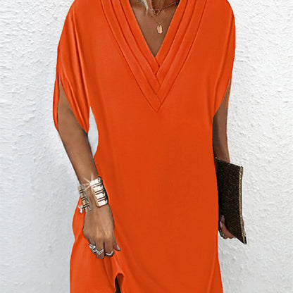 María – Elegancka lniana sukienka z gładkimi rozciętymi rękawami