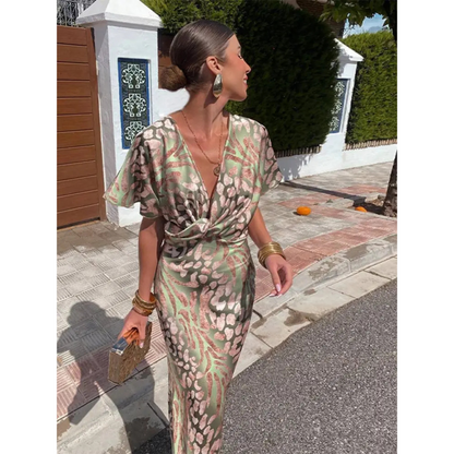 Isabel – Damska sukienka z dekoltem w serek, zwiewna i wygodna