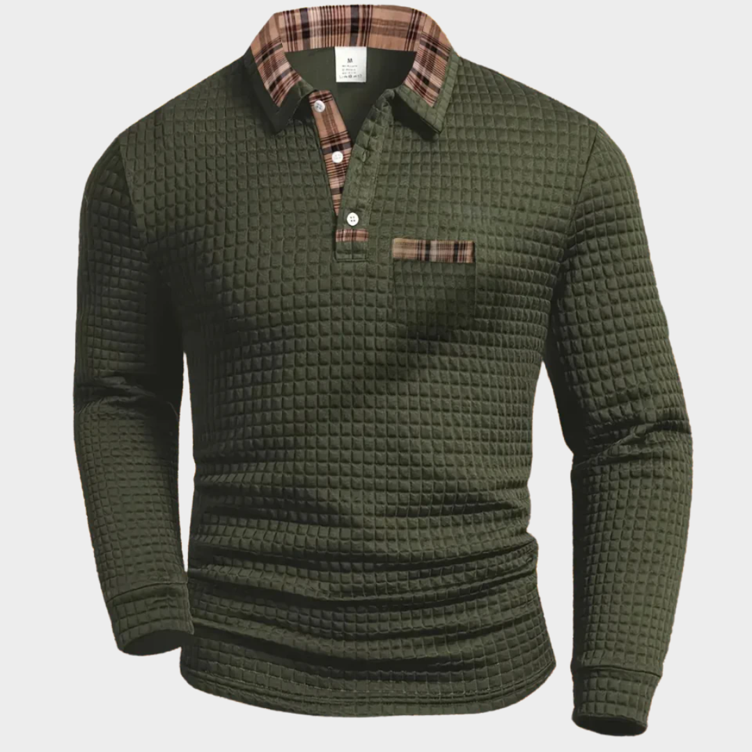 Krzysztof – Męska teksturowana koszulka z kołnierzykiem i kieszonką