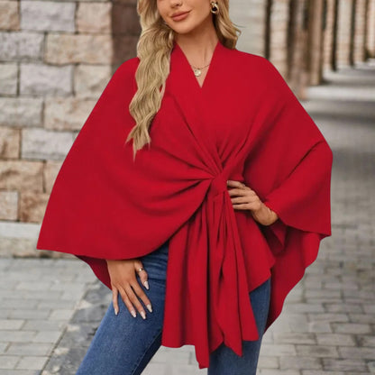 Klaudia – Eleganckie Poncho Damskie z Wiązaniem w Talii