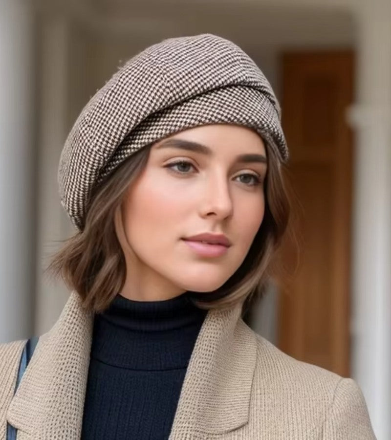Isabela – Stylowy Beret w Pepitkę Damski