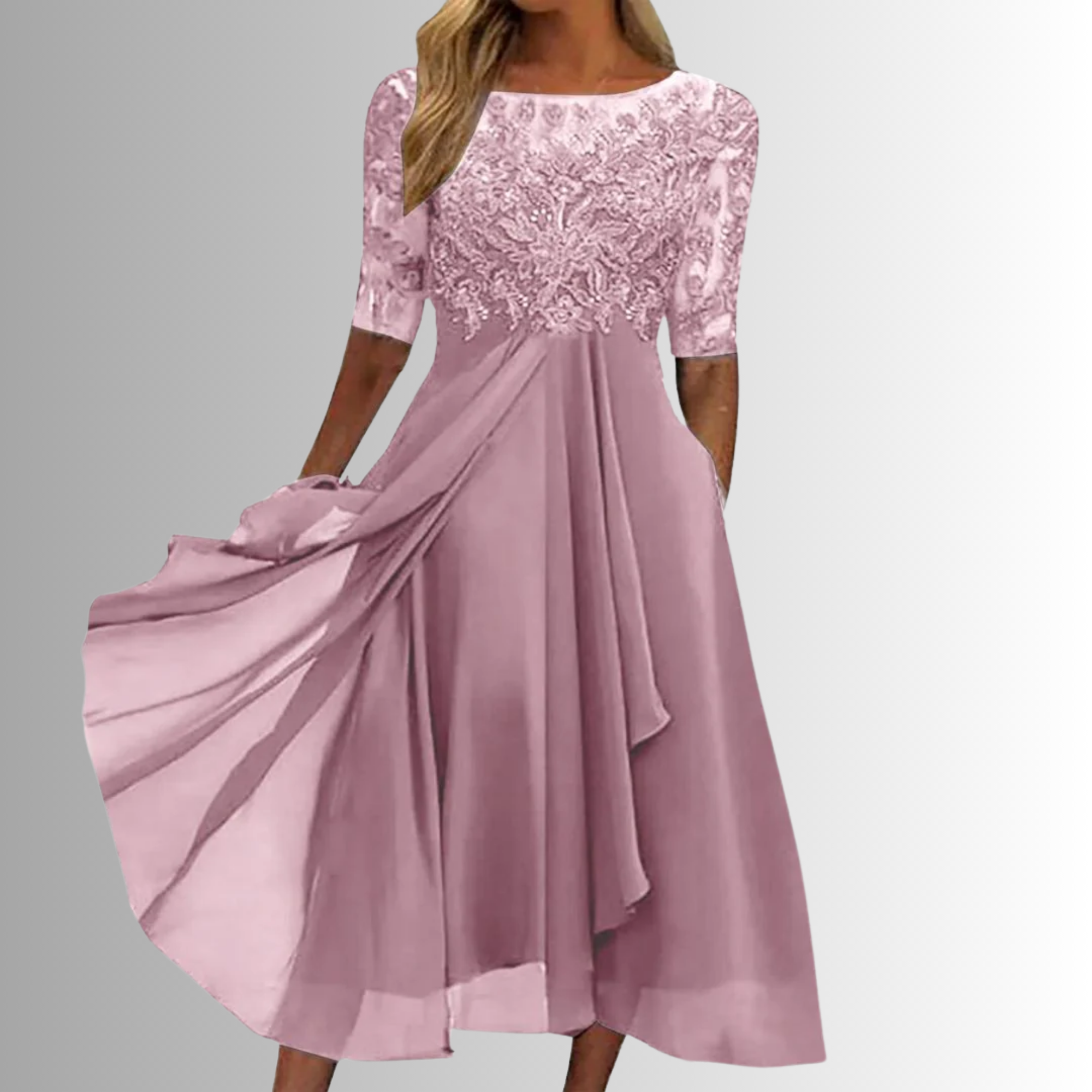 Karin – Elegant Lace Half-Sleeve Dress - Image 2