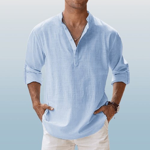 Oliver – Men's Long Sleeve Linen Blend Henley Shirt - Image 2