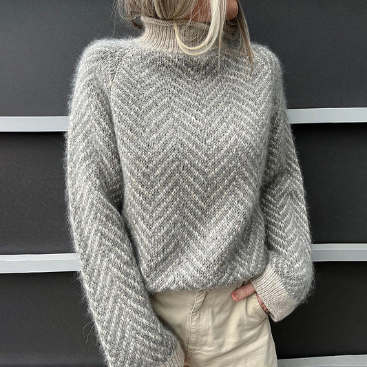Noelle – Damski sweter z golfem we wzór jodełki