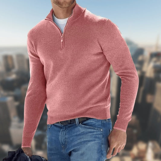 Sweter z wełny merynosa z półzamkiem i stójką