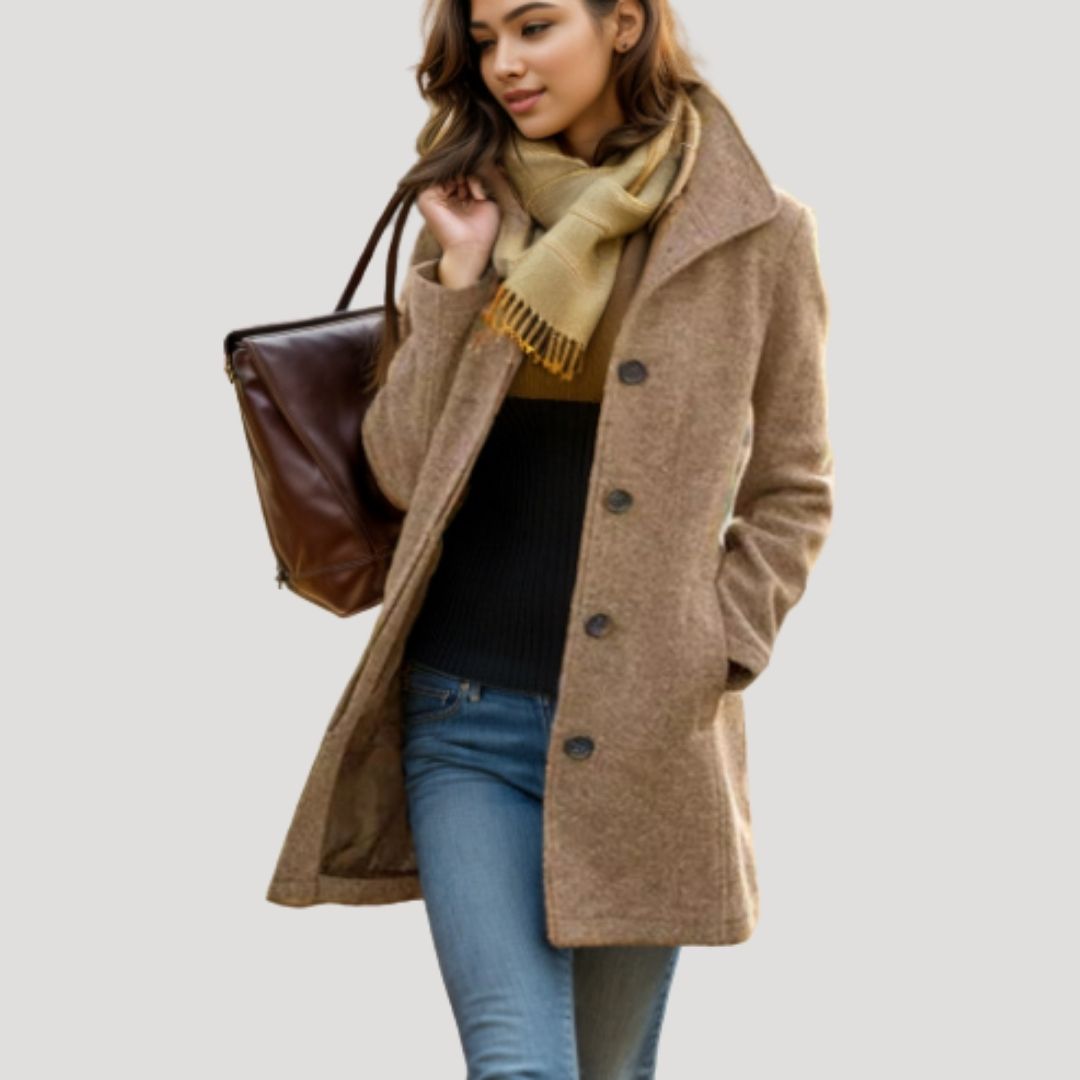 Clara – Stylowy jesienno-zimowy płaszcz wełniany z kołnierzem