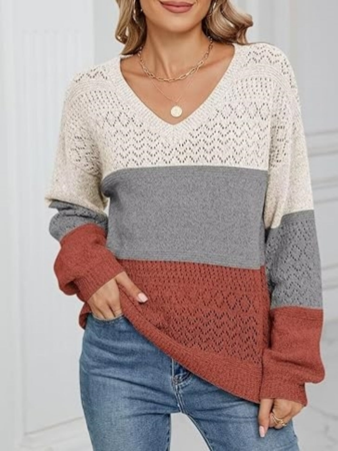 Elvina – Sweter damski z dekoltem V