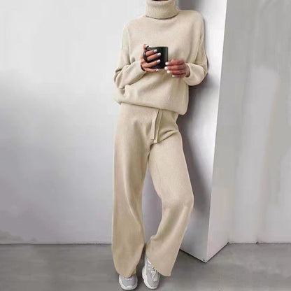 Liora - Damski komplet dzianinowy z golfem elegancki casualowy