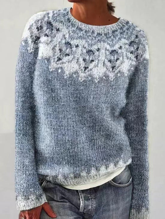 Liv - Damski Wełna sweter wełniany kolorowy wzorzysty miękki modny