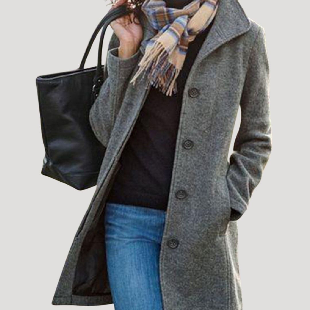 Clara – Stylowy jesienno-zimowy płaszcz wełniany z kołnierzem