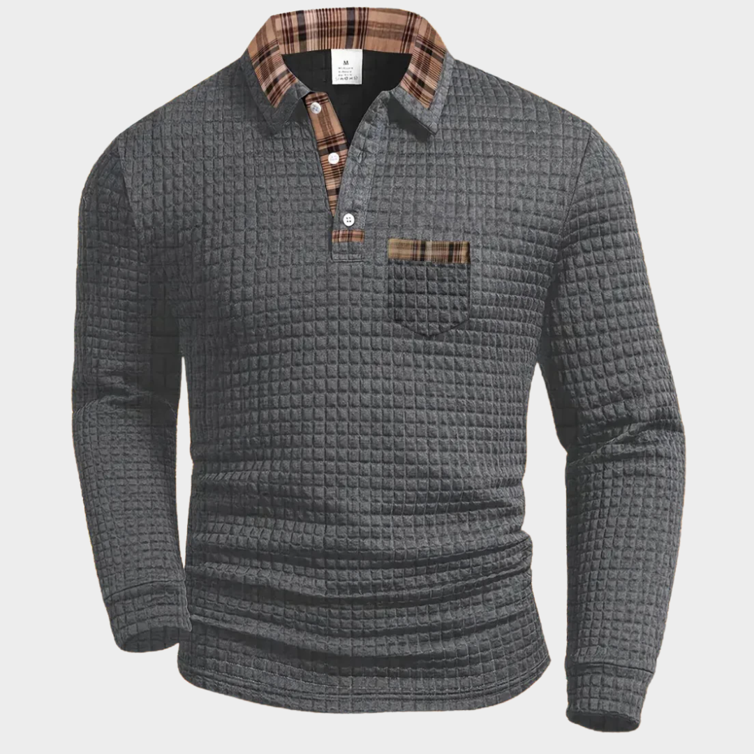 Krzysztof – Męska teksturowana koszulka z kołnierzykiem i kieszonką