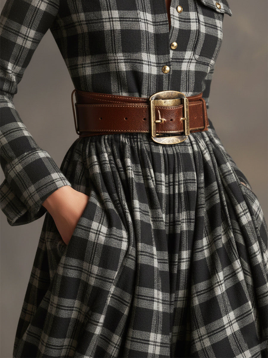 Helena – Długa sukienka koszulowa w kratę