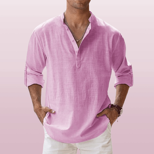 Oliver – Men's Long Sleeve Linen Blend Henley Shirt - Image 11