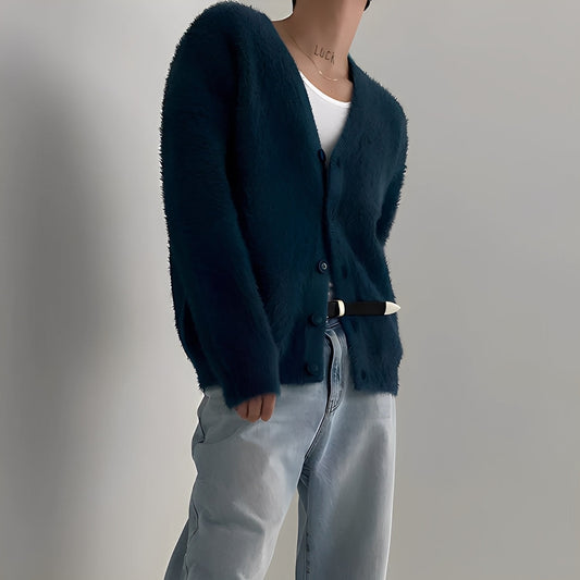 Noir - Kardigan unisex czarny oversize z guzikami i miękkim wykończeniem
