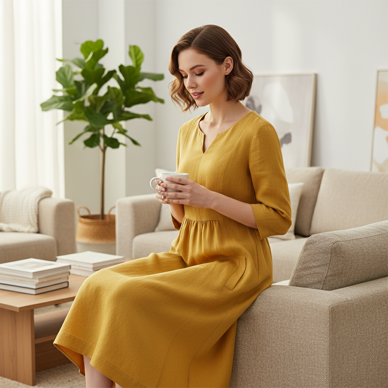 Karin – Effortless  3/4 sleeves and pockets Dress for Women - Image 4