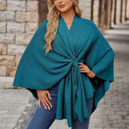 Klaudia – Eleganckie Poncho Damskie z Wiązaniem w Talii