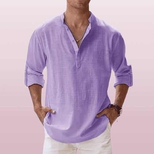 Oliver – Men's Long Sleeve Linen Blend Henley Shirt - Image 12