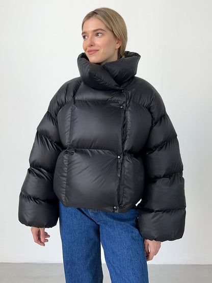 Zimowa oversize kurtka puchowa z wysokim kapturem