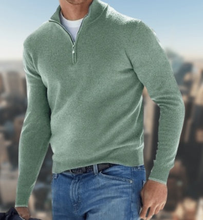 Sweter z wełny merynosa z półzamkiem i stójką