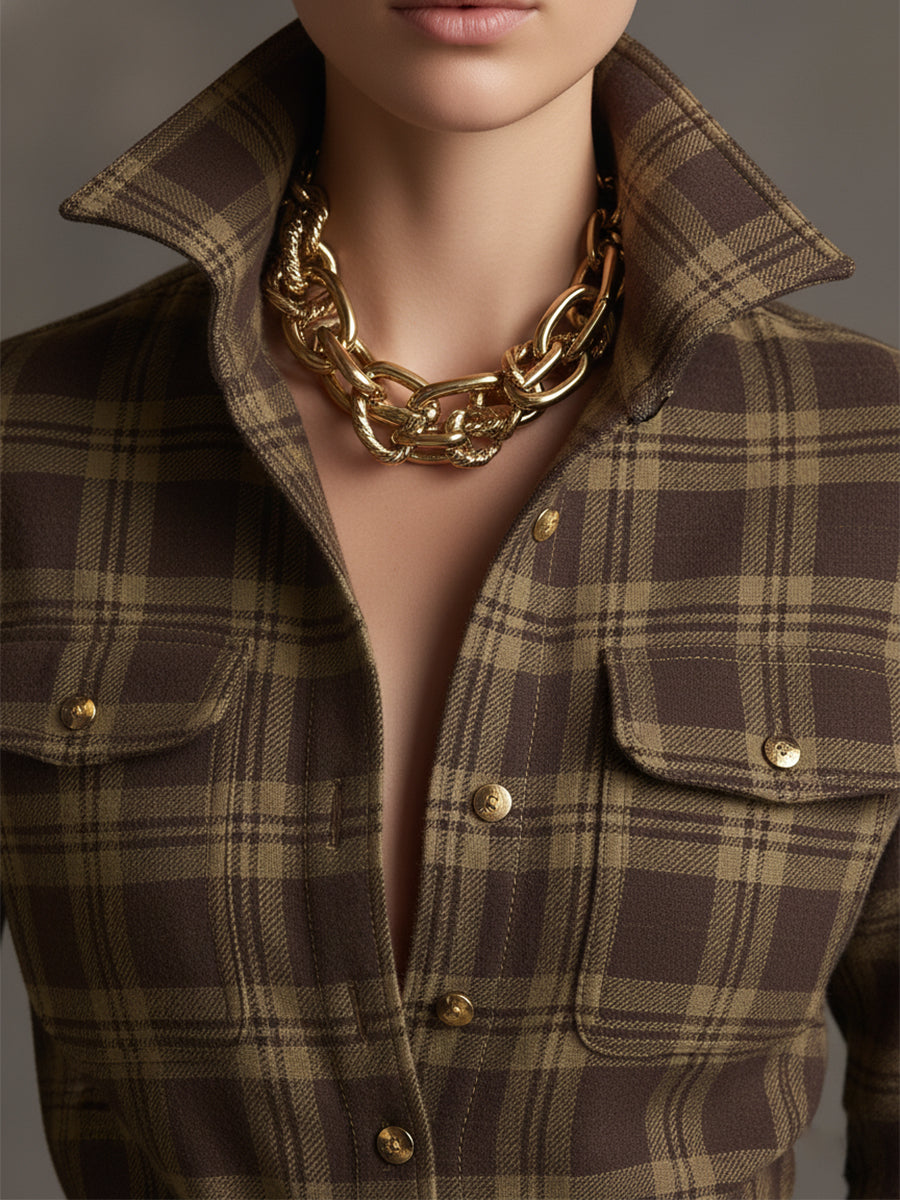 Helena – Długa sukienka koszulowa w kratę