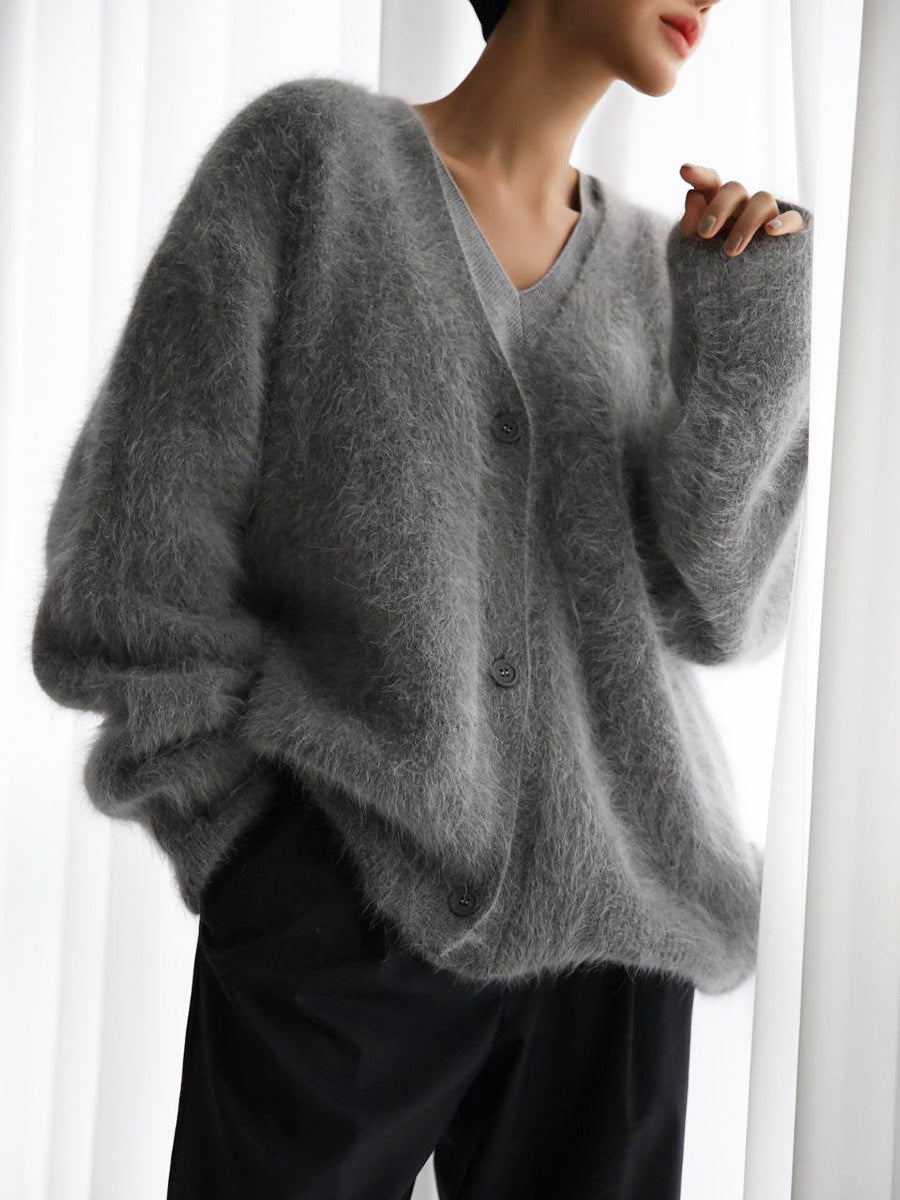 Nora - Damski sweter z moheru miękki ciepły oversize modny elegancki