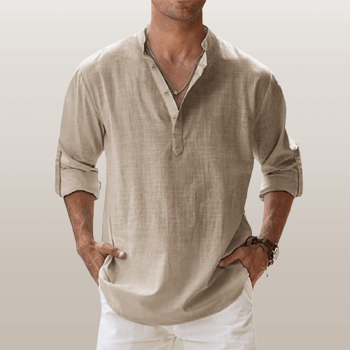 Oliver – Men's Long Sleeve Linen Blend Henley Shirt - Image 6