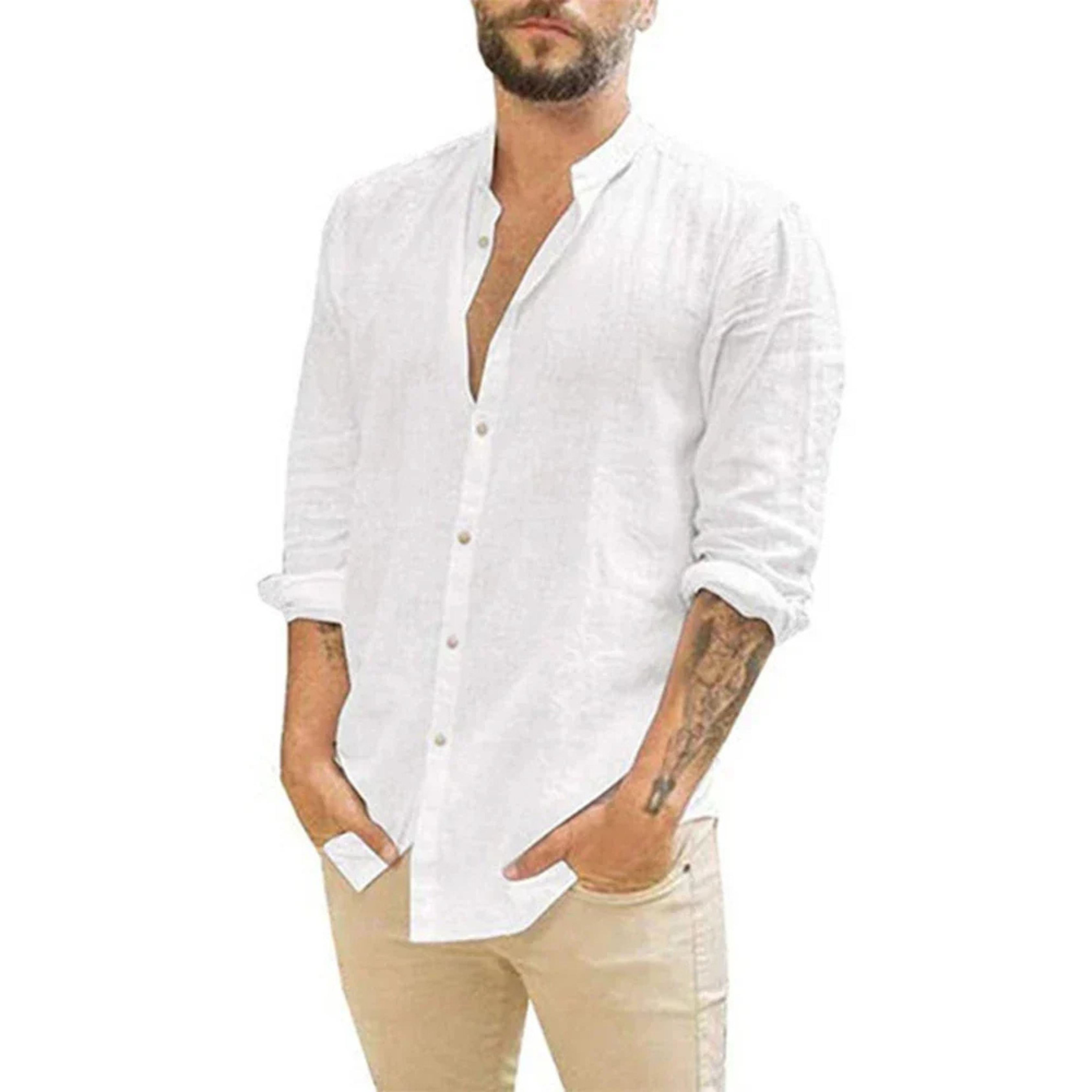 Niklas – Stand Collar Long-sleeved Shirt - Image 3