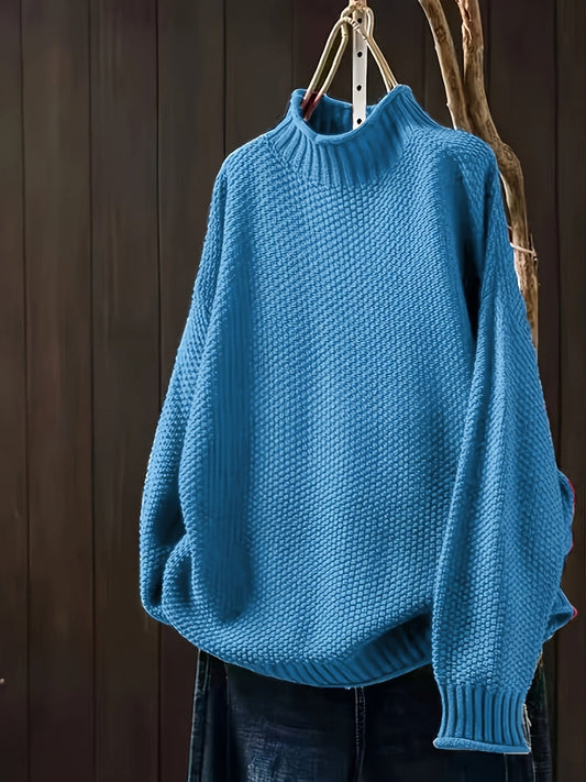 Nora - Sweter damski oversize z golfem i grubym splotem