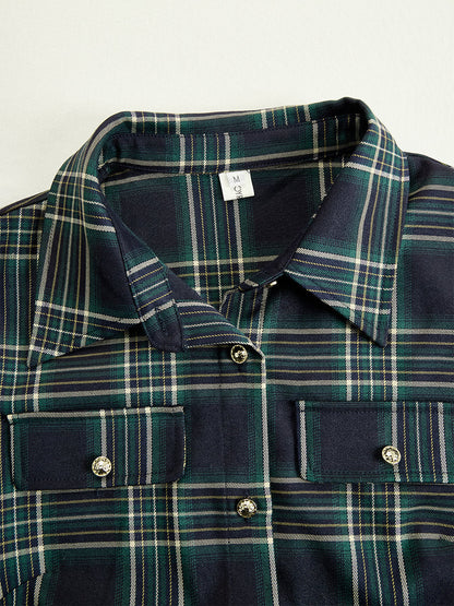 Helena – Długa sukienka koszulowa w kratę