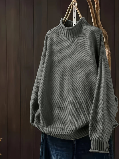 Nora - Sweter damski oversize z golfem i grubym splotem