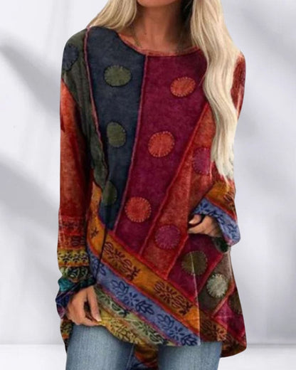 Naya - Tunika damska oversize we wzory boho z długim rękawem