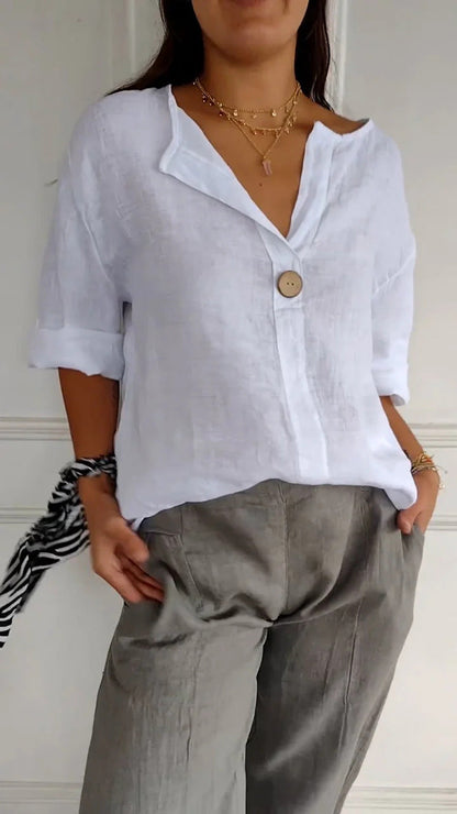 Elena - Blusa de lino con botón