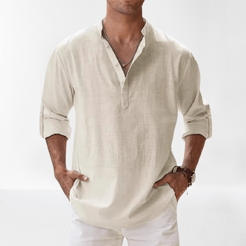 Oliver – Men's Long Sleeve Linen Blend Henley Shirt - Image 5