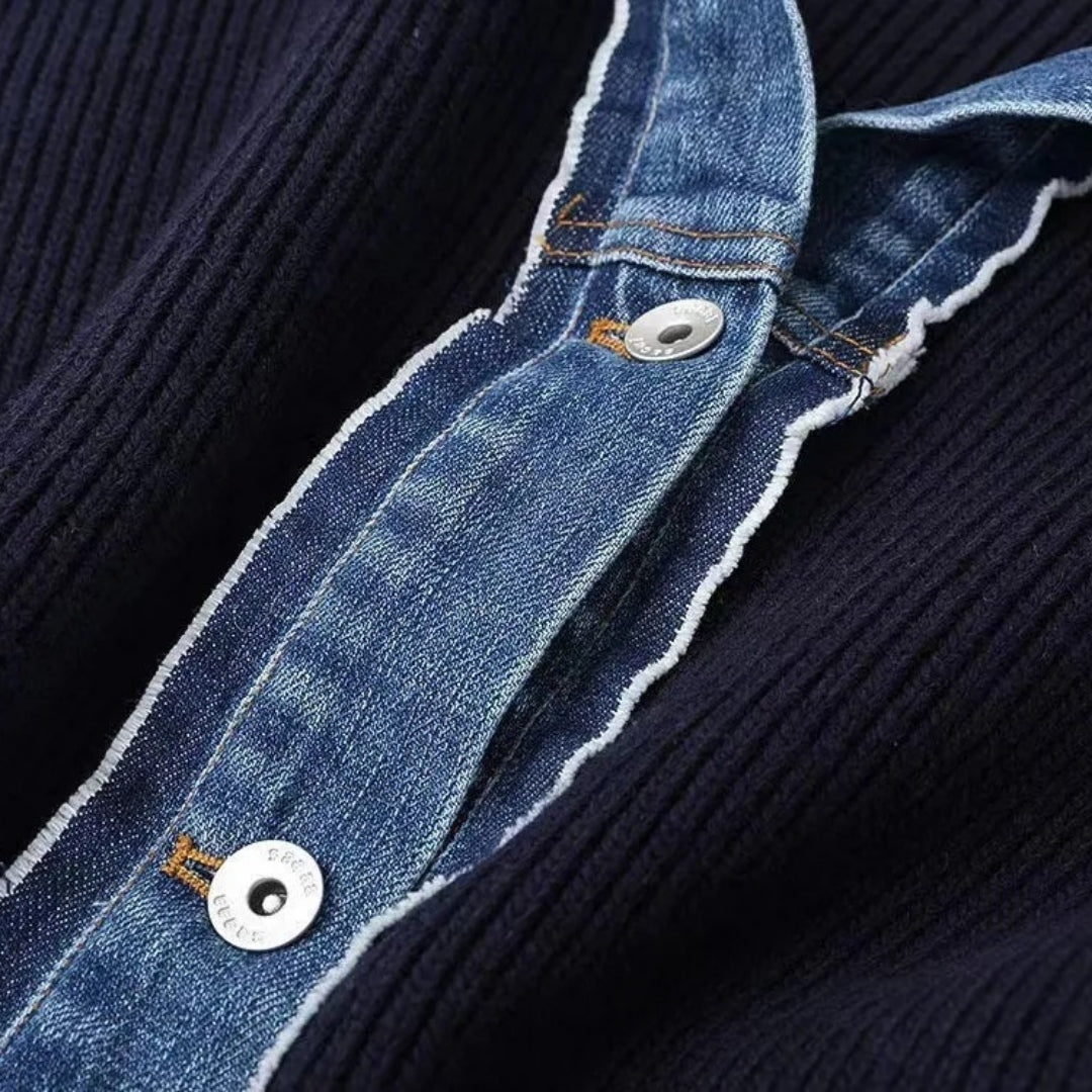 Lydia – Sweter z denimowym wykończeniem i długim rękawem