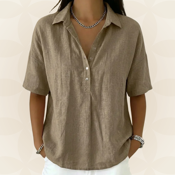 Britta – Casual Collar and Button Detail Blouse - Image 1