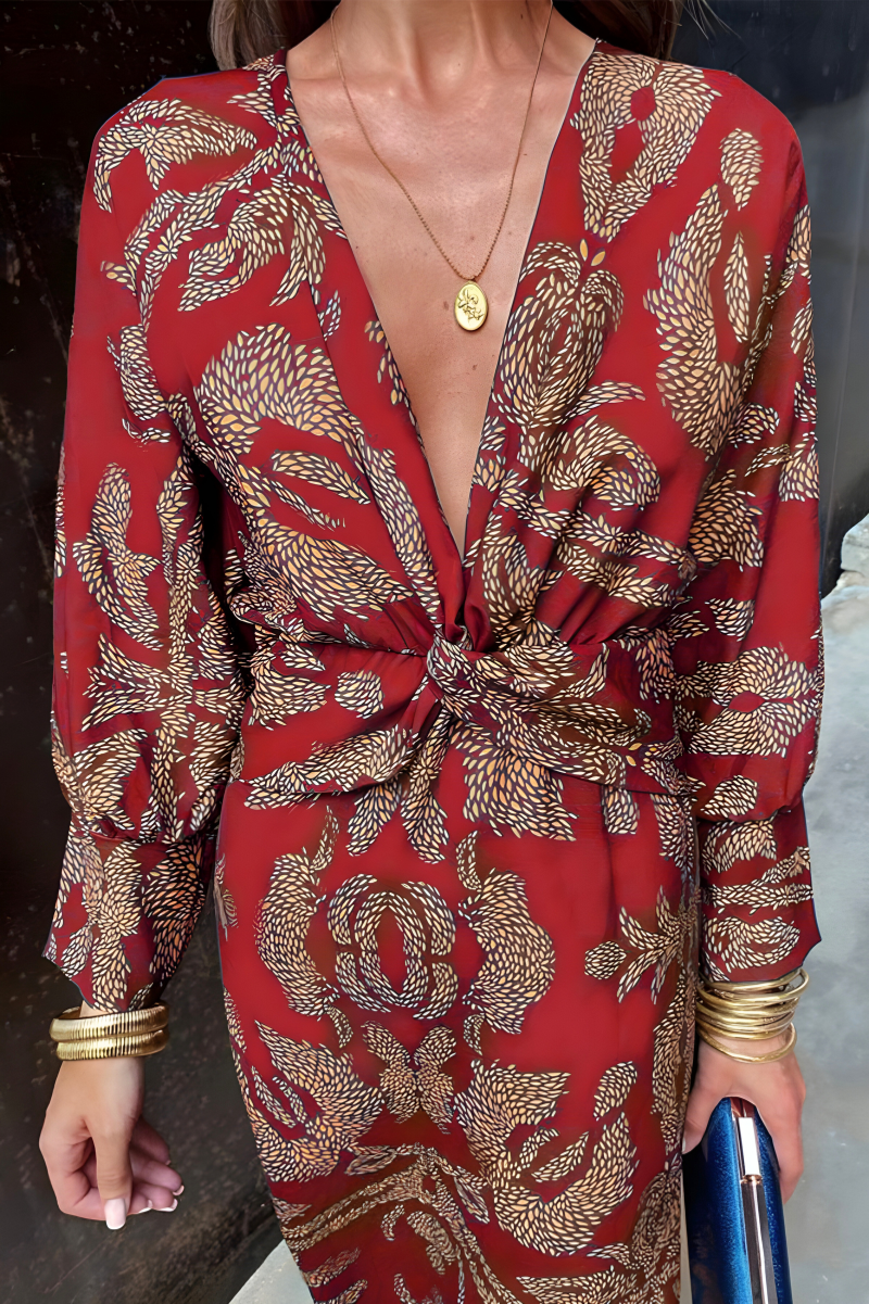 Valentina – Sukienka maxi z wiązaniem i dekoltem w serek