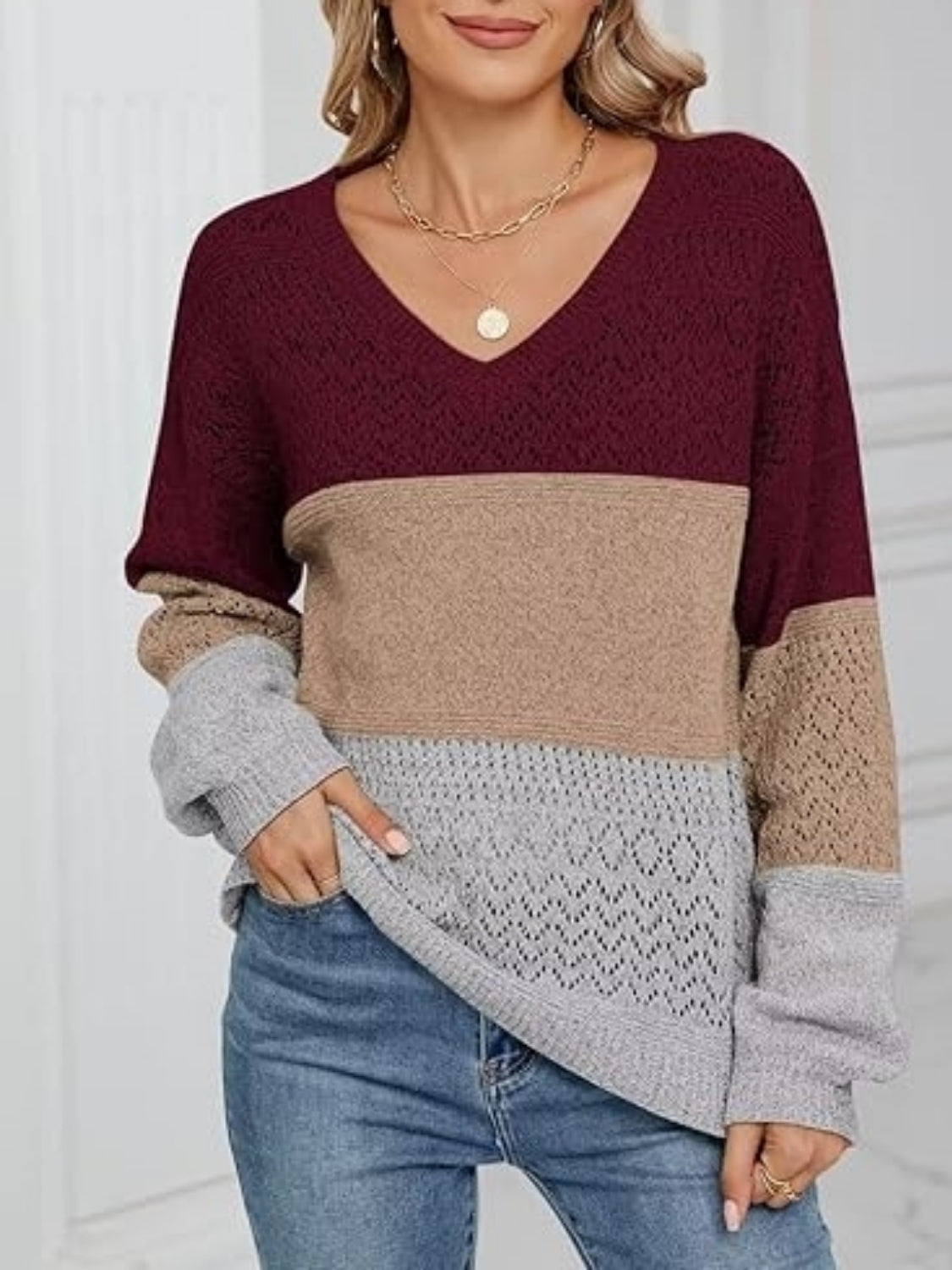 Elvina – Sweter damski z dekoltem V