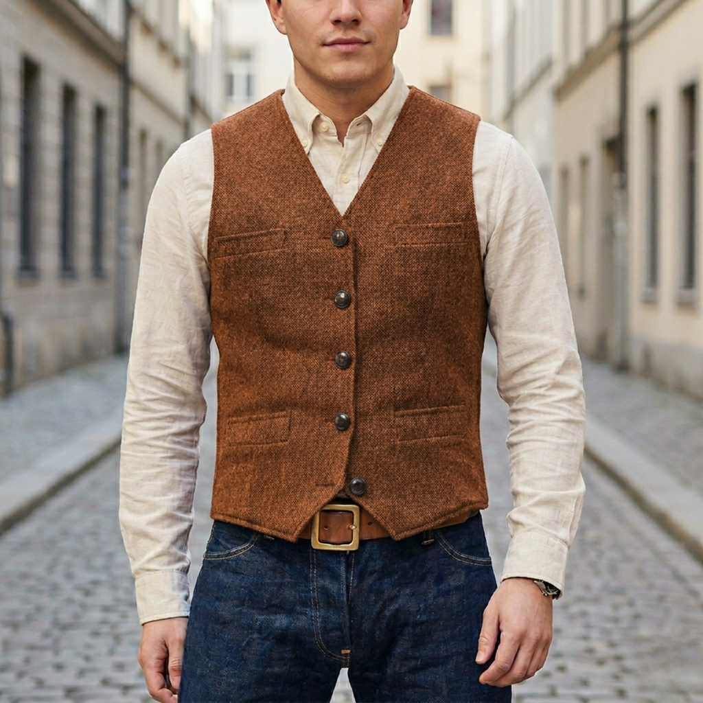 Adrian – Classic  Tweed Waistcoat for Men - Image 7
