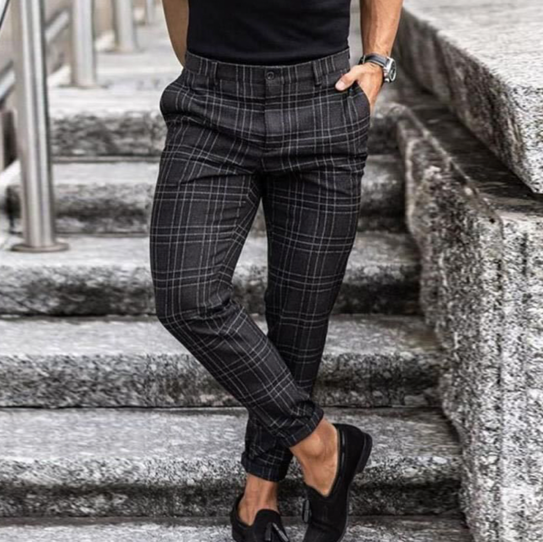 Enzo – Męskie spodnie materiałowe w kratę slim fit