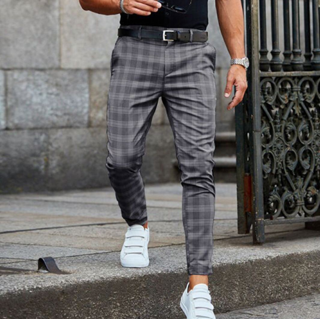 Enzo – Męskie spodnie materiałowe w kratę slim fit
