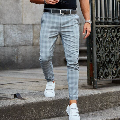 Enzo – Męskie spodnie materiałowe w kratę slim fit