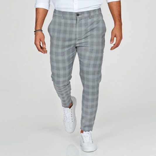 Enzo – Męskie spodnie materiałowe w kratę slim fit