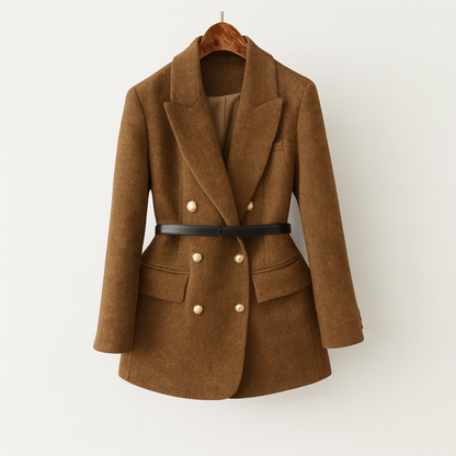 Charlotte – Dwurzędowy elegancki płaszcz z paskiem