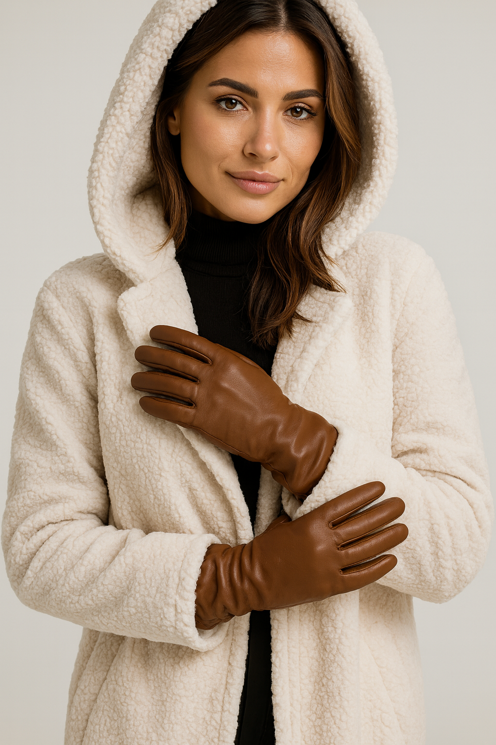 Alba – Zimowy Płaszcz z Miękką Strukturą Teddy i Kapturem