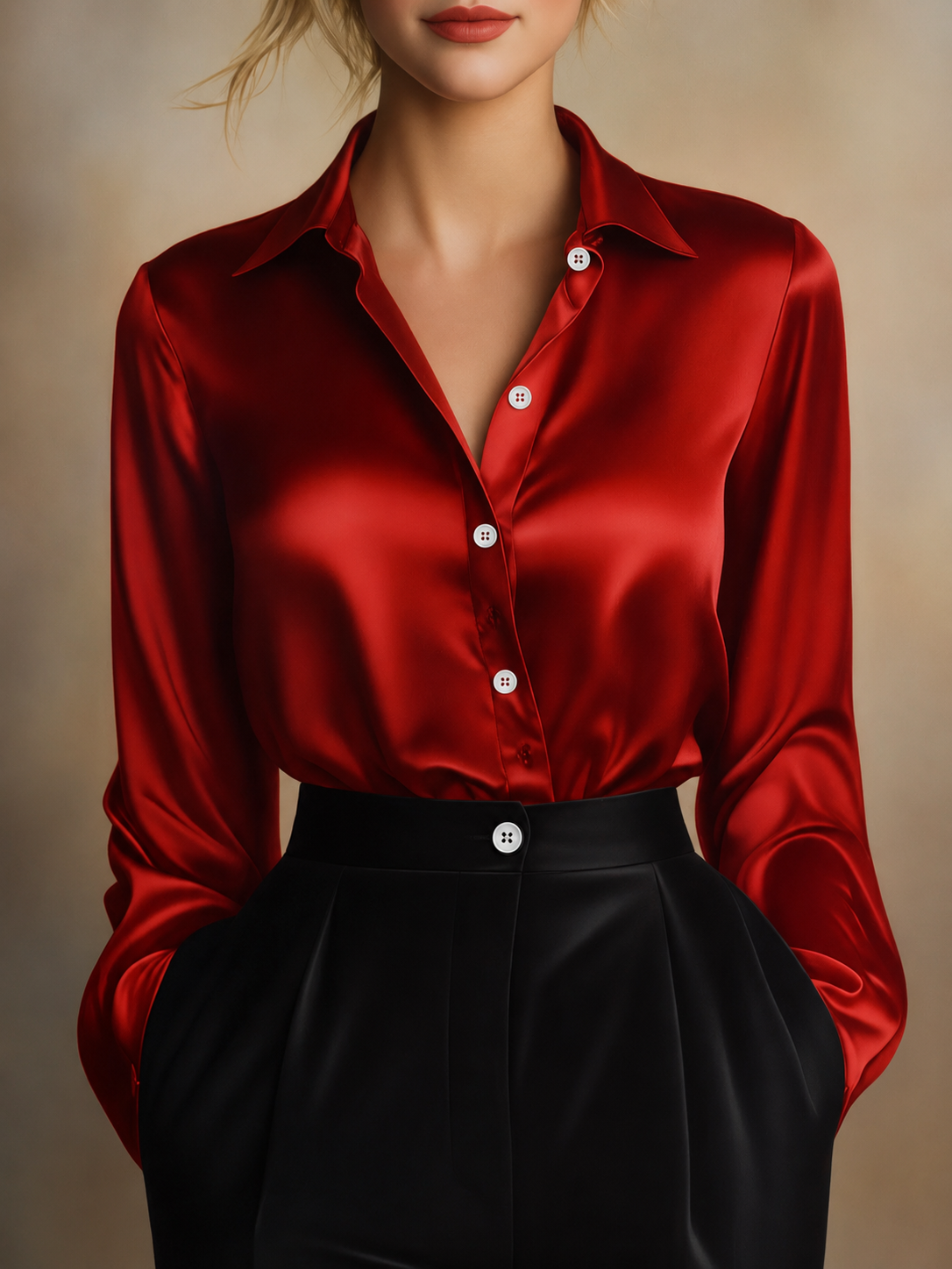 Vanessa – Elegancka satynowa bluzka dla kobiet