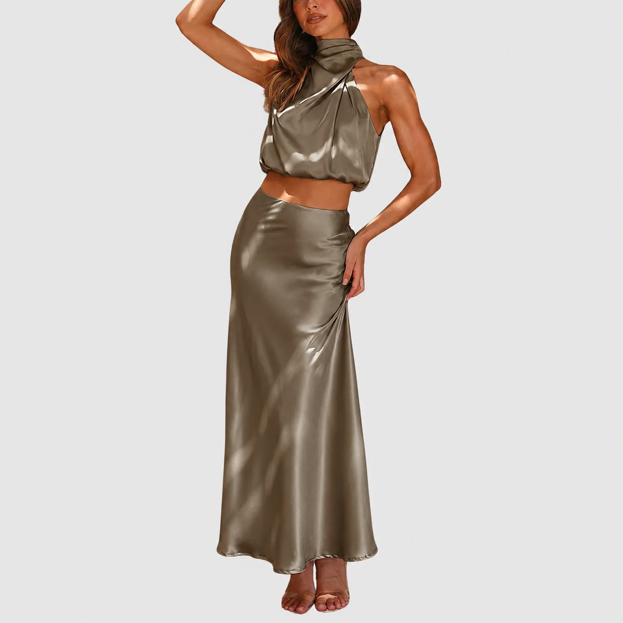 Annika – Elegancki zestaw damski z satynowych draperii