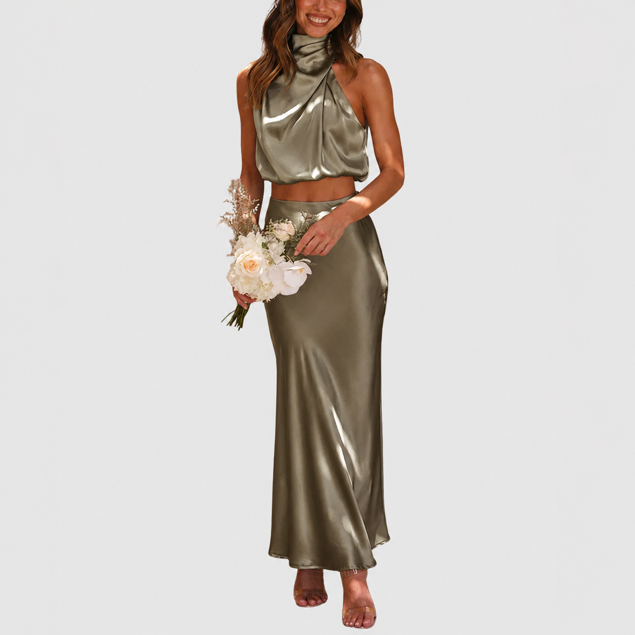Annika – Elegancki zestaw damski z satynowych draperii