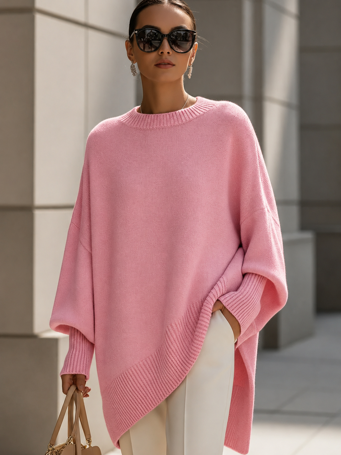 Isabella – Elegancki oversize’owy sweter asymetryczny damski