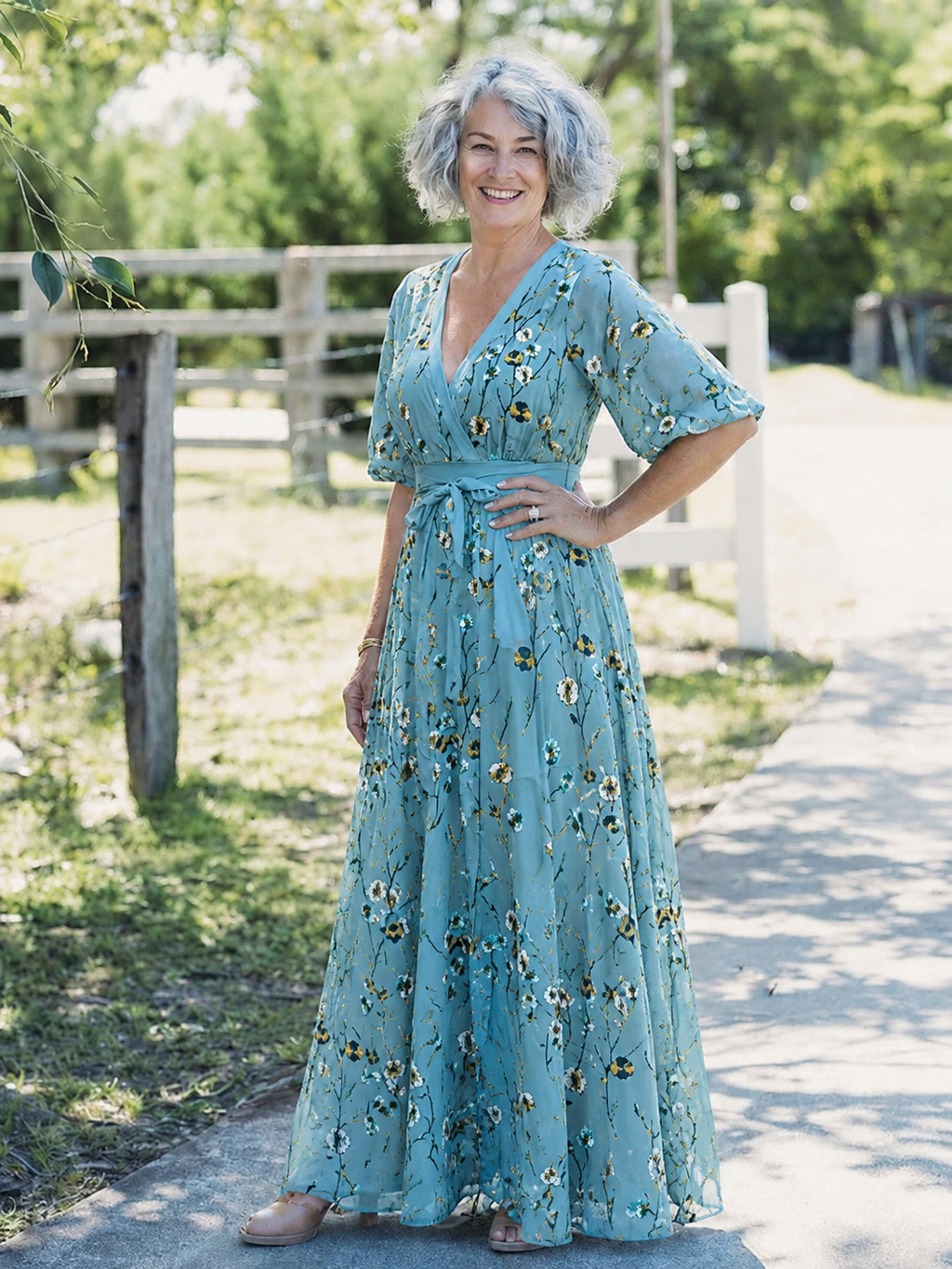 Isabella – Elegancka sukienka damska w kwiatowy wzór z dekoltem w serek
